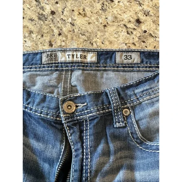 BKE Buckle Tyler Jean Shorts Mens Size 33 Blue Denim Embroidered Light Wash 12" - Picture 3 of 11